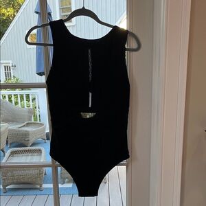 Womens SHAN High Neck Black Swimsuit with mesh cutout Size 14 NWT